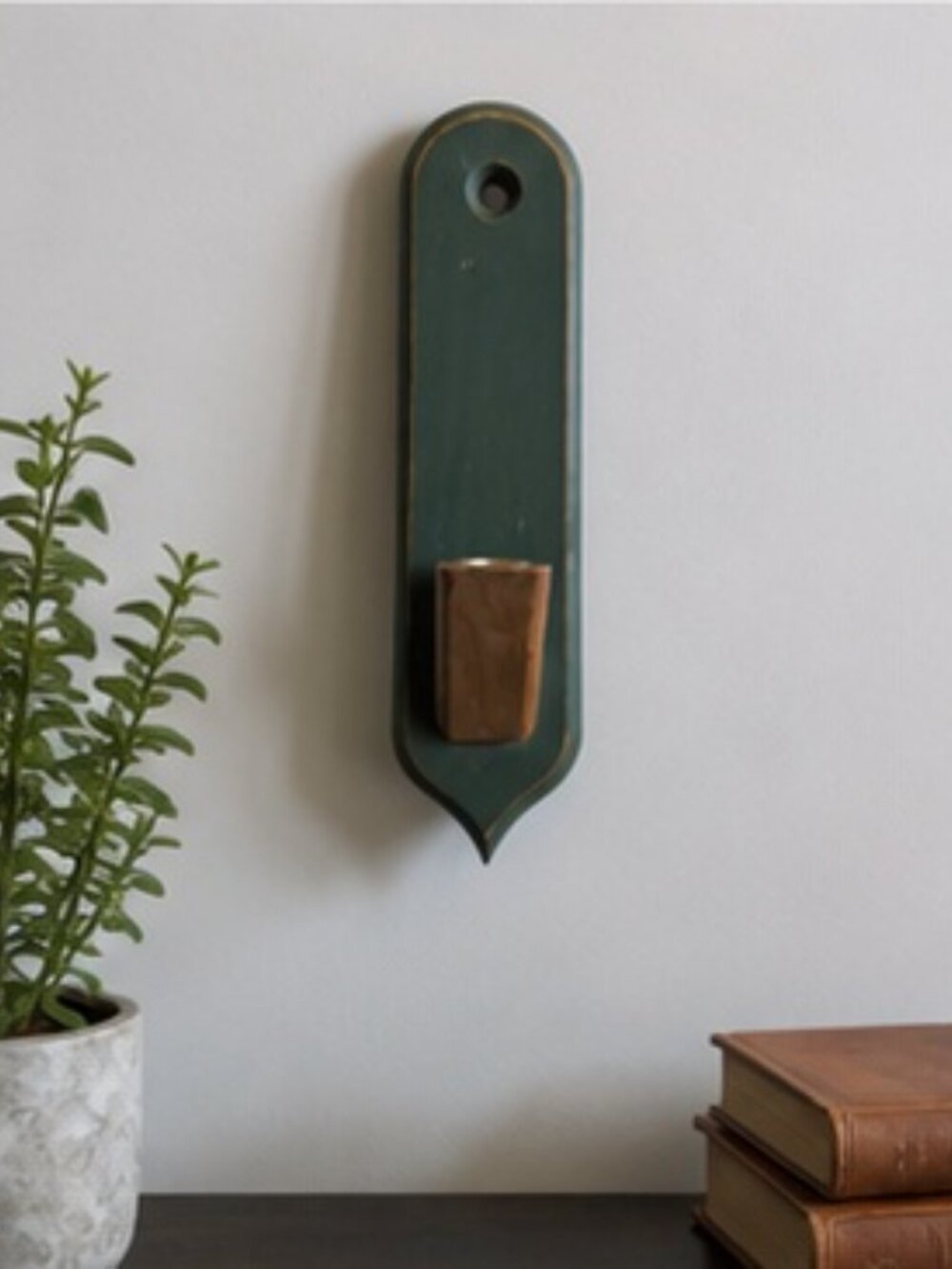 Wooden Dreams Green Wall Candle Sconce | Distressed Country Decor
